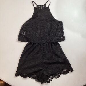 Blue Rain Black Lace Shorts Romper